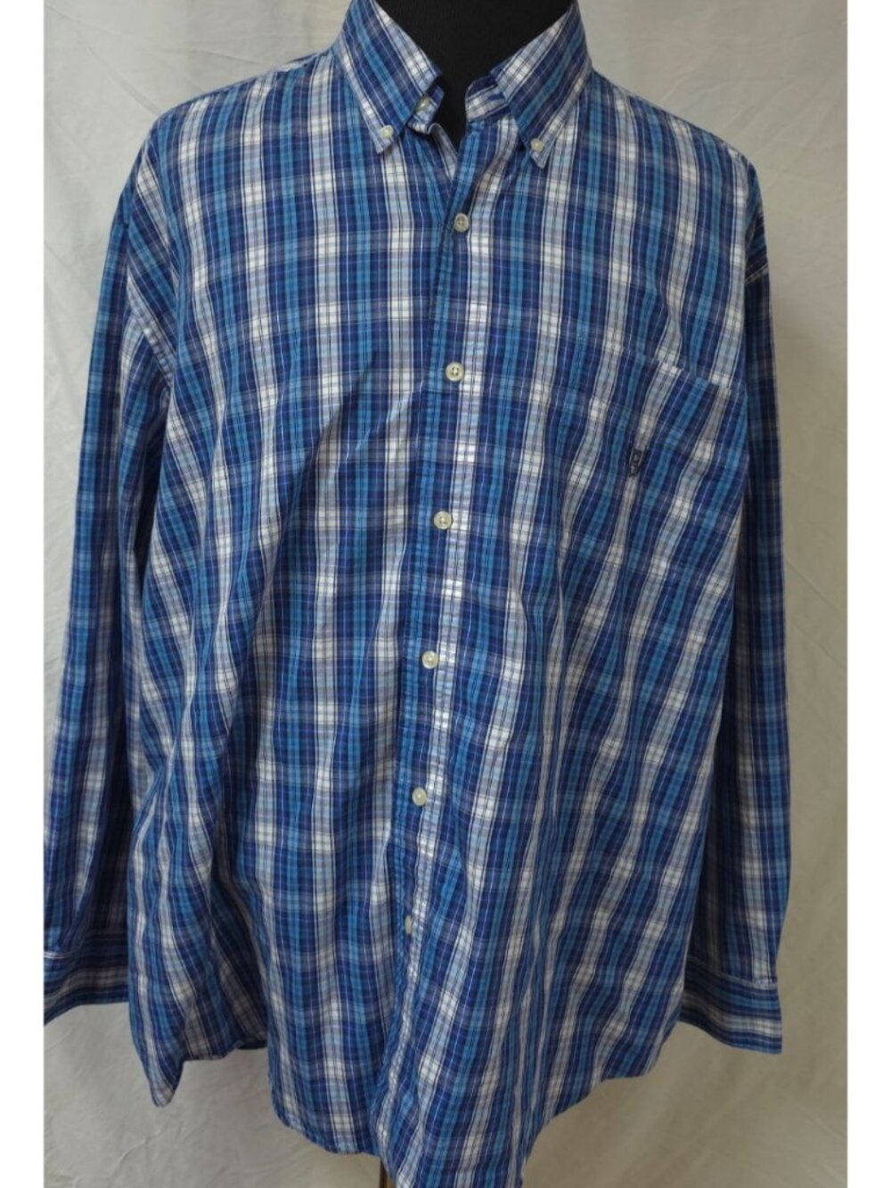 Chaps Stretch Easy Care Mens 3XB Blue Plaid Long Sleeve Button Down Shirt